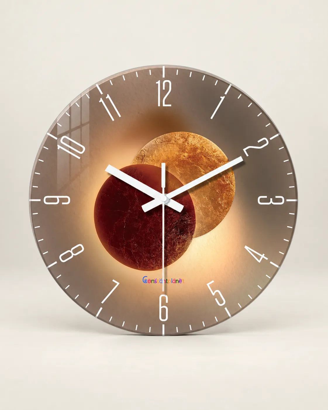 Horloge Murale Verre Trempé Motif Ombres Silencieuse — 3 Tailles