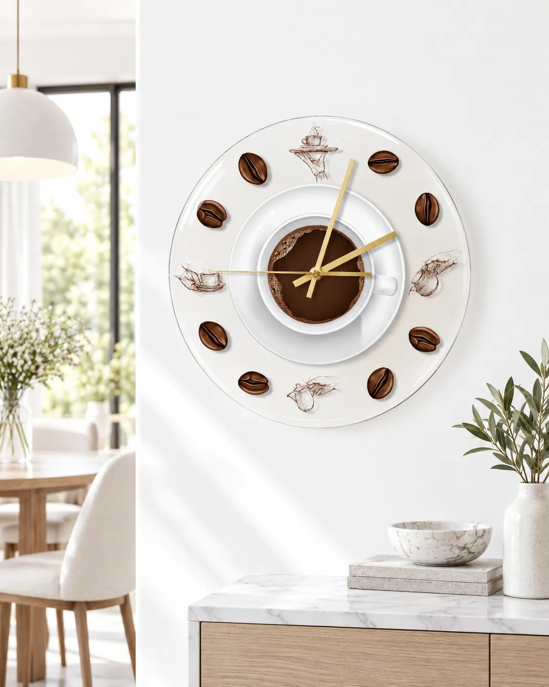 Horloge Murale Cuisine Motif Café Acrylique 30 cm — LED en Option