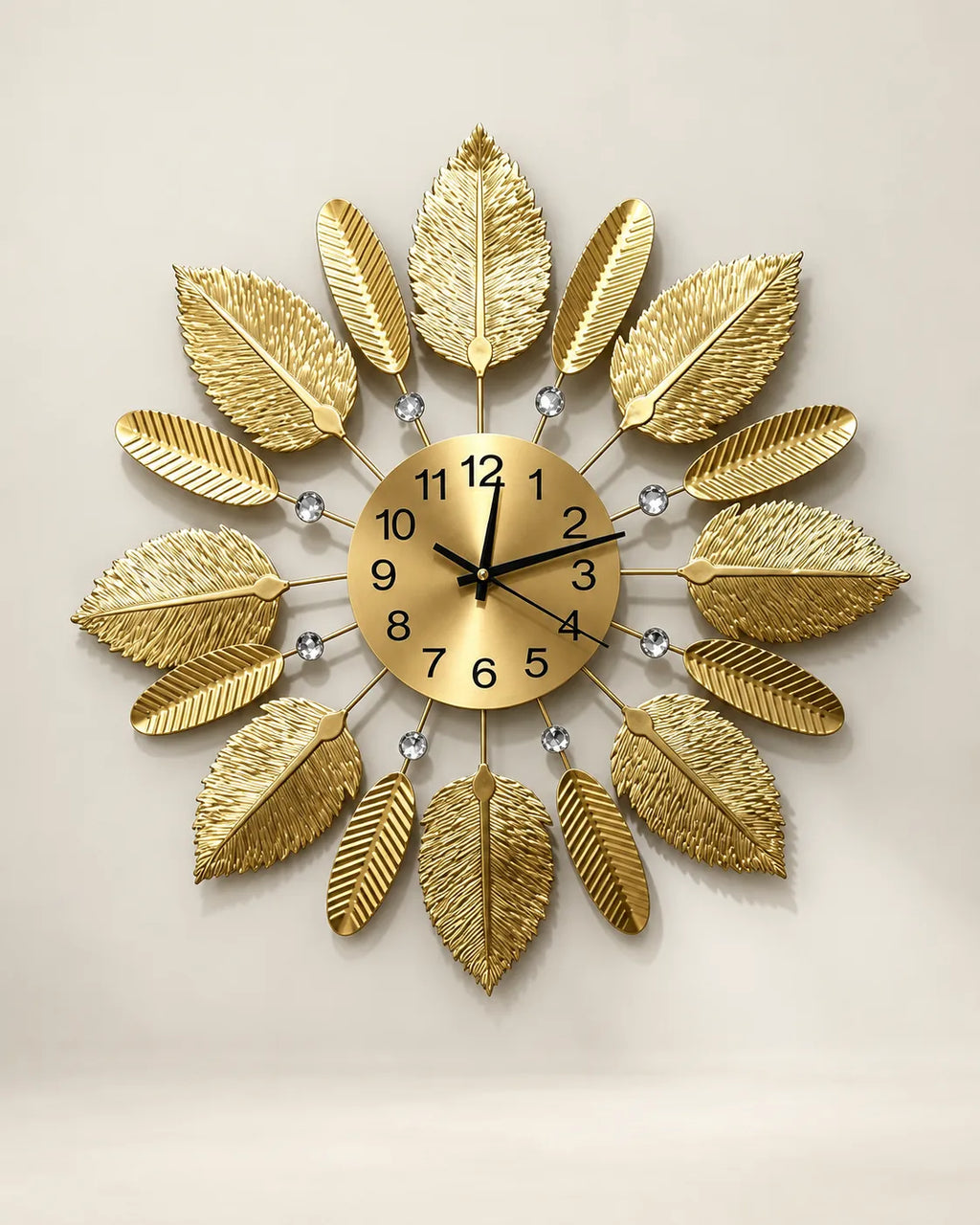 Horloge Murale Feuilles Métal Doré 53 cm Silencieuse