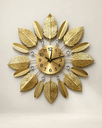Horloge Murale Feuilles Métal Doré 53 cm Silencieuse