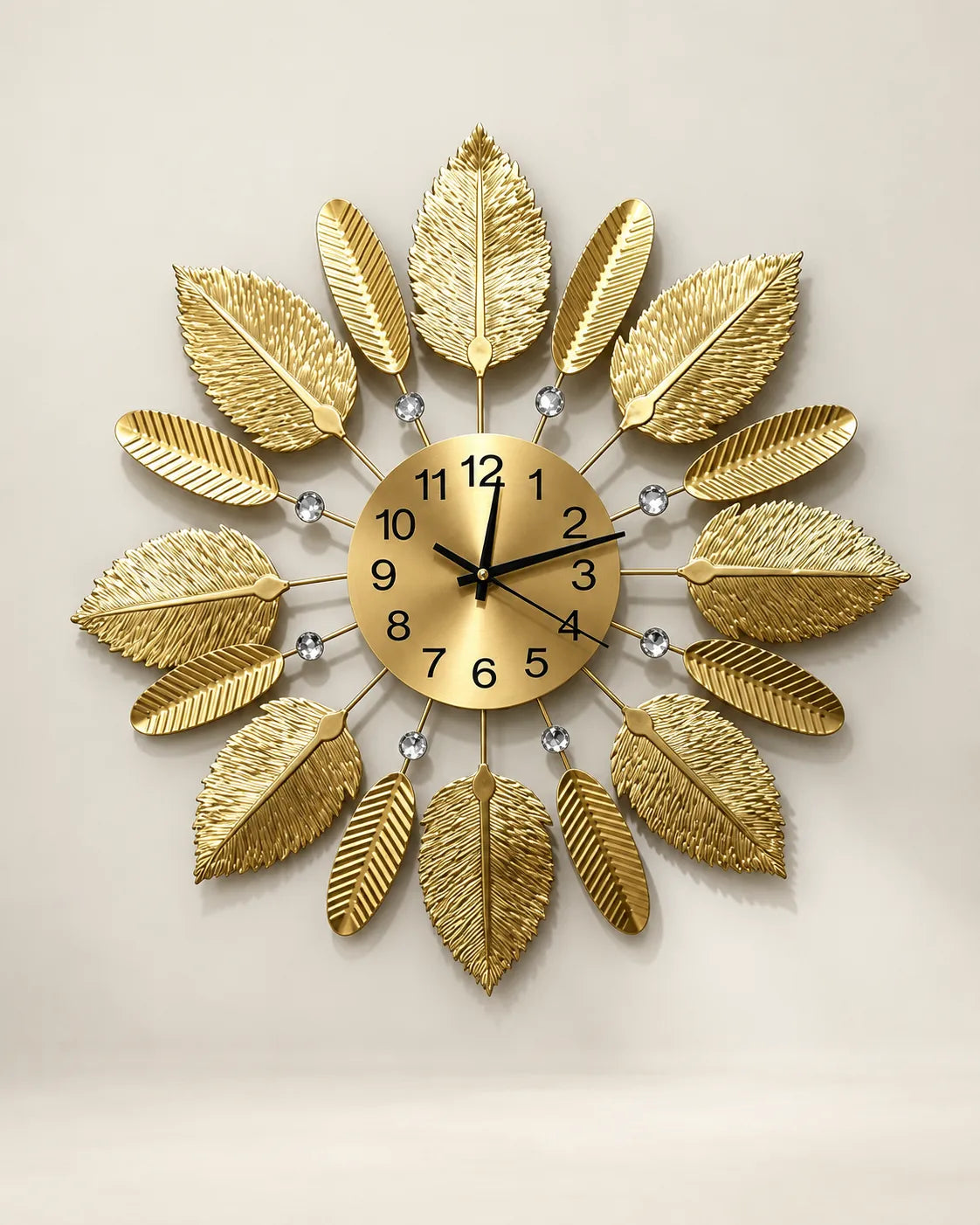 Horloge Murale Feuilles Métal Doré 53 cm Silencieuse