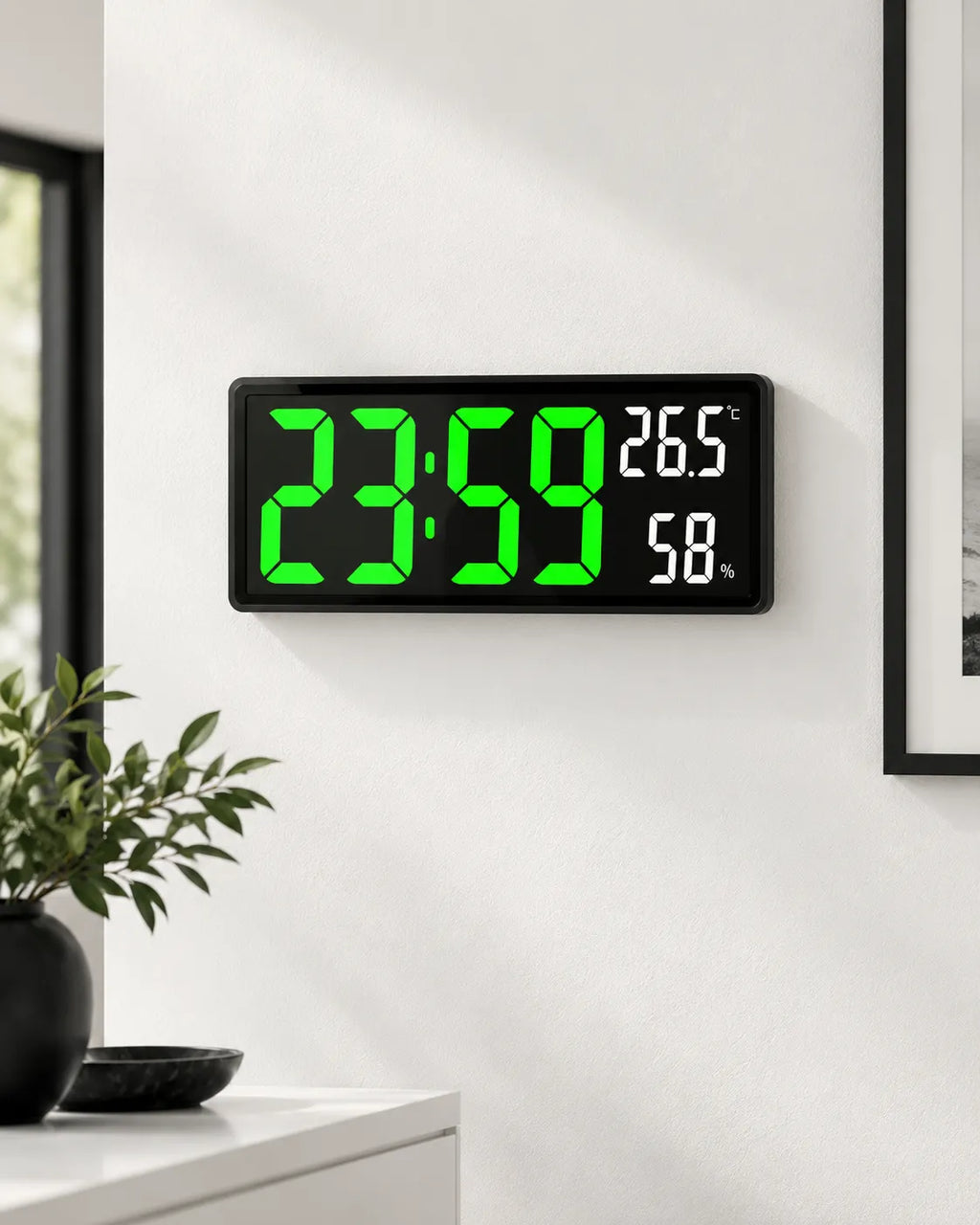 Horloge Murale LED 36,3 cm Température et Humidité avec Mode Nuit
