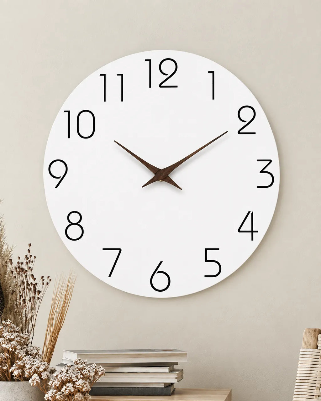 Horloge Murale Bois Motif Blanc Silencieuse — 4 Tailles