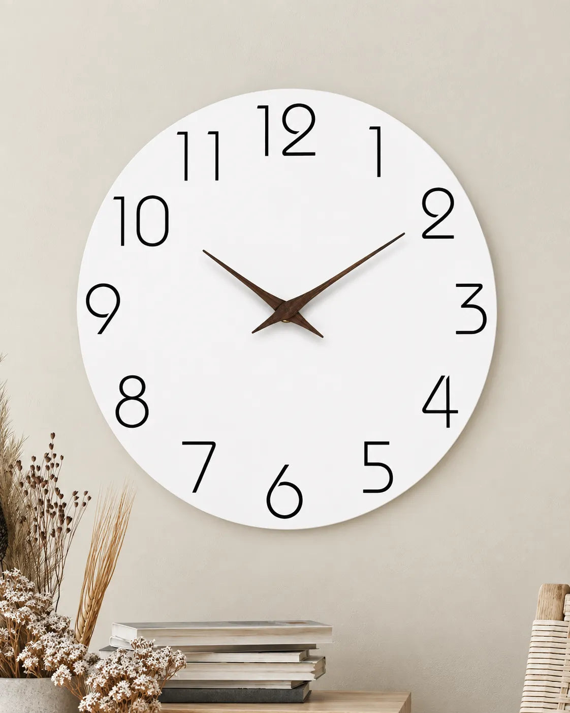Horloge Murale Bois Motif Blanc Silencieuse — 4 Tailles