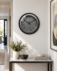 Horloge Murale Effet Bois Gris et Laiton Silencieuse