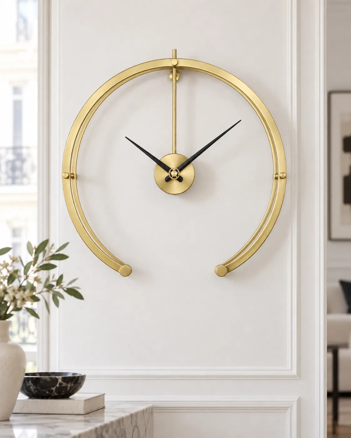 Horloge Murale Métal Demi-Cercle 50 cm Style Scandinave