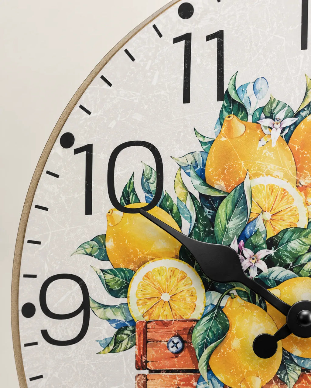 Horloge Murale Bois Citrons Jaunes Silencieuse
