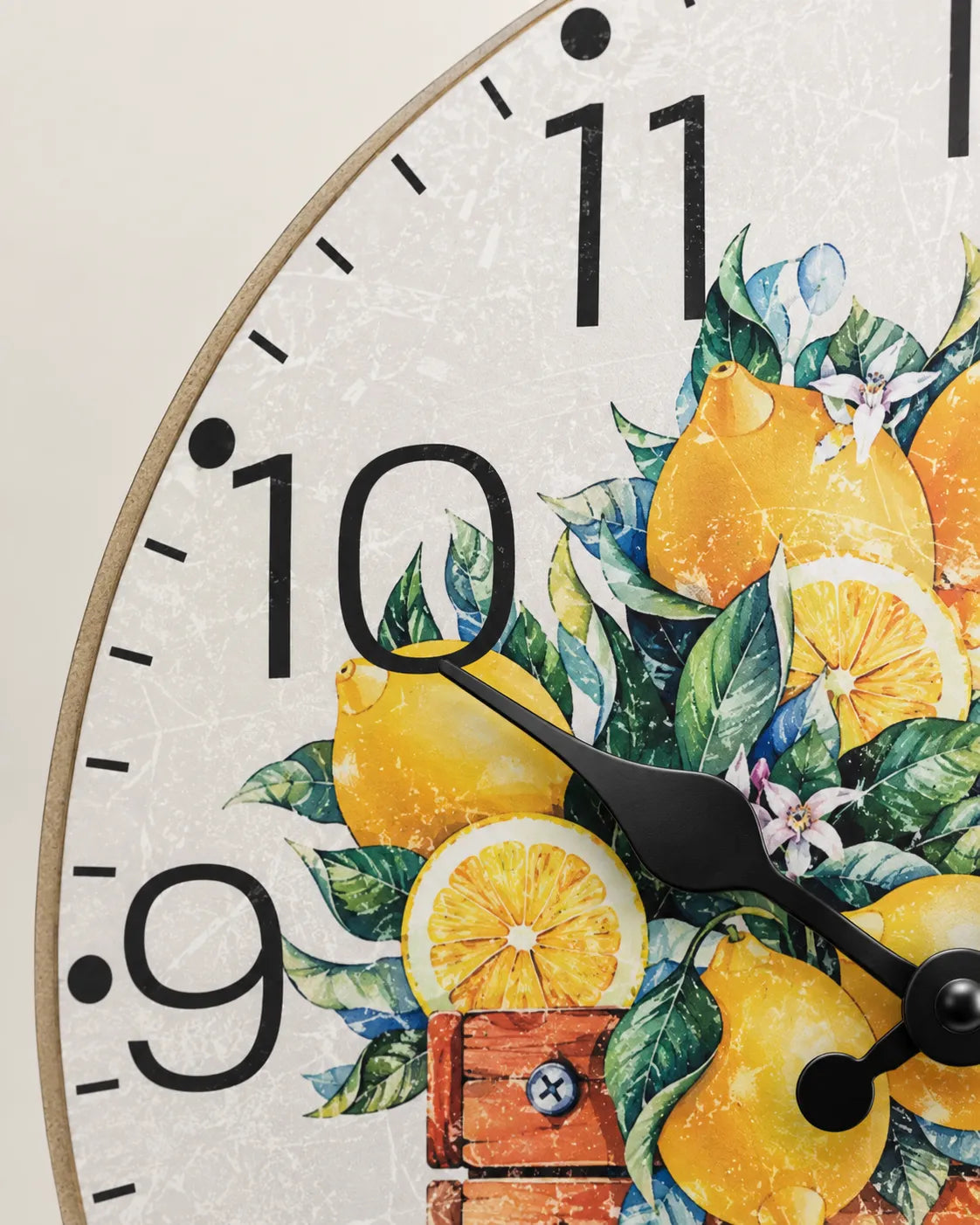 Horloge Murale Bois Citrons Jaunes Silencieuse