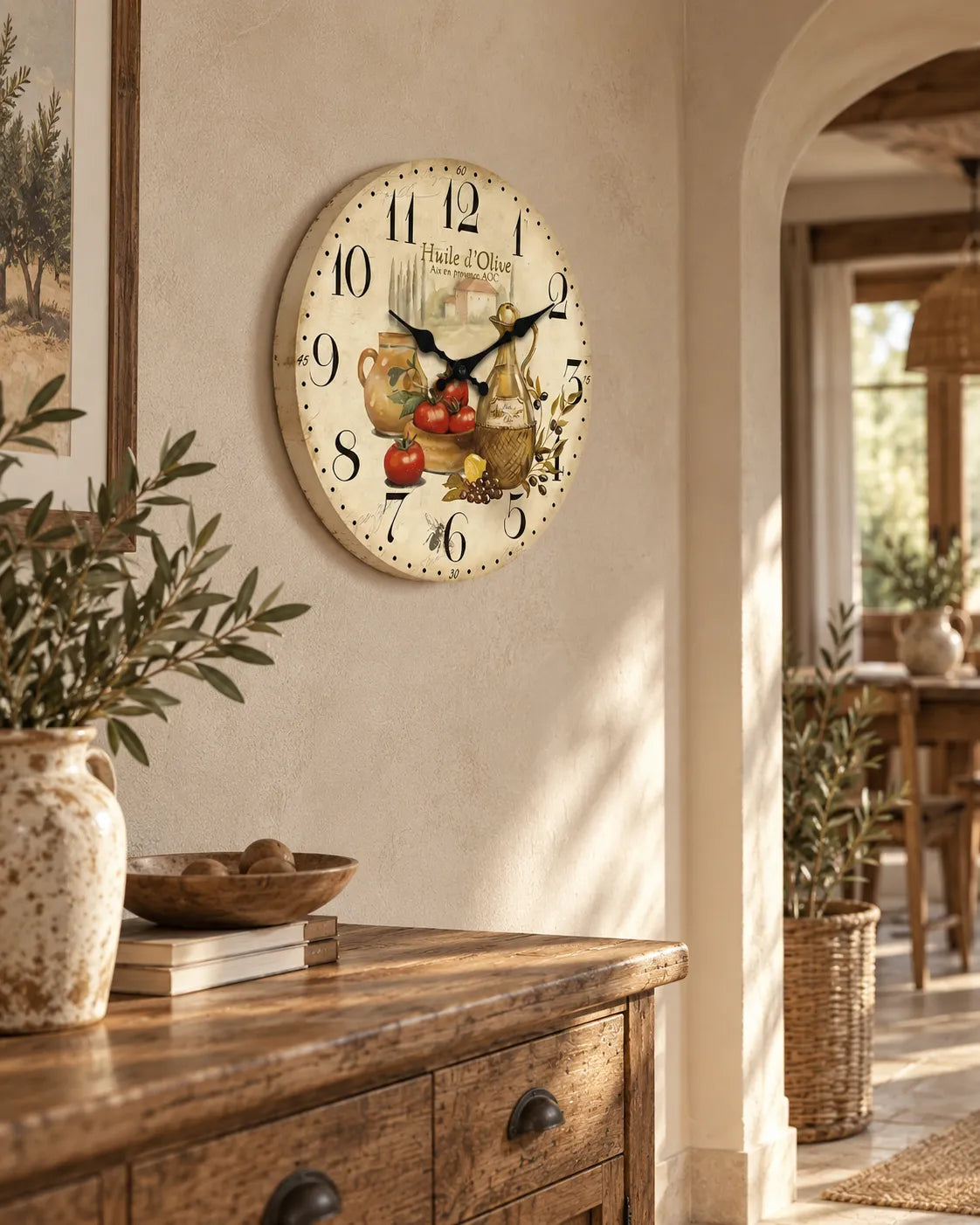 Horloge Murale Bois Provence Huile d’Olive et Tomates — 4 Tailles