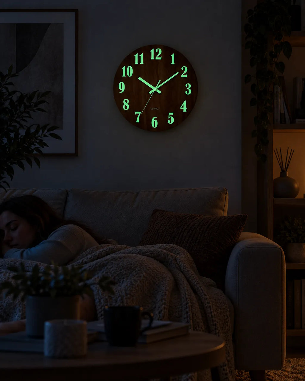 Horloge Murale Bois Marron 30 cm Lumineuse Silencieuse