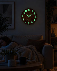Horloge Murale Bois Marron 30 cm Lumineuse Silencieuse