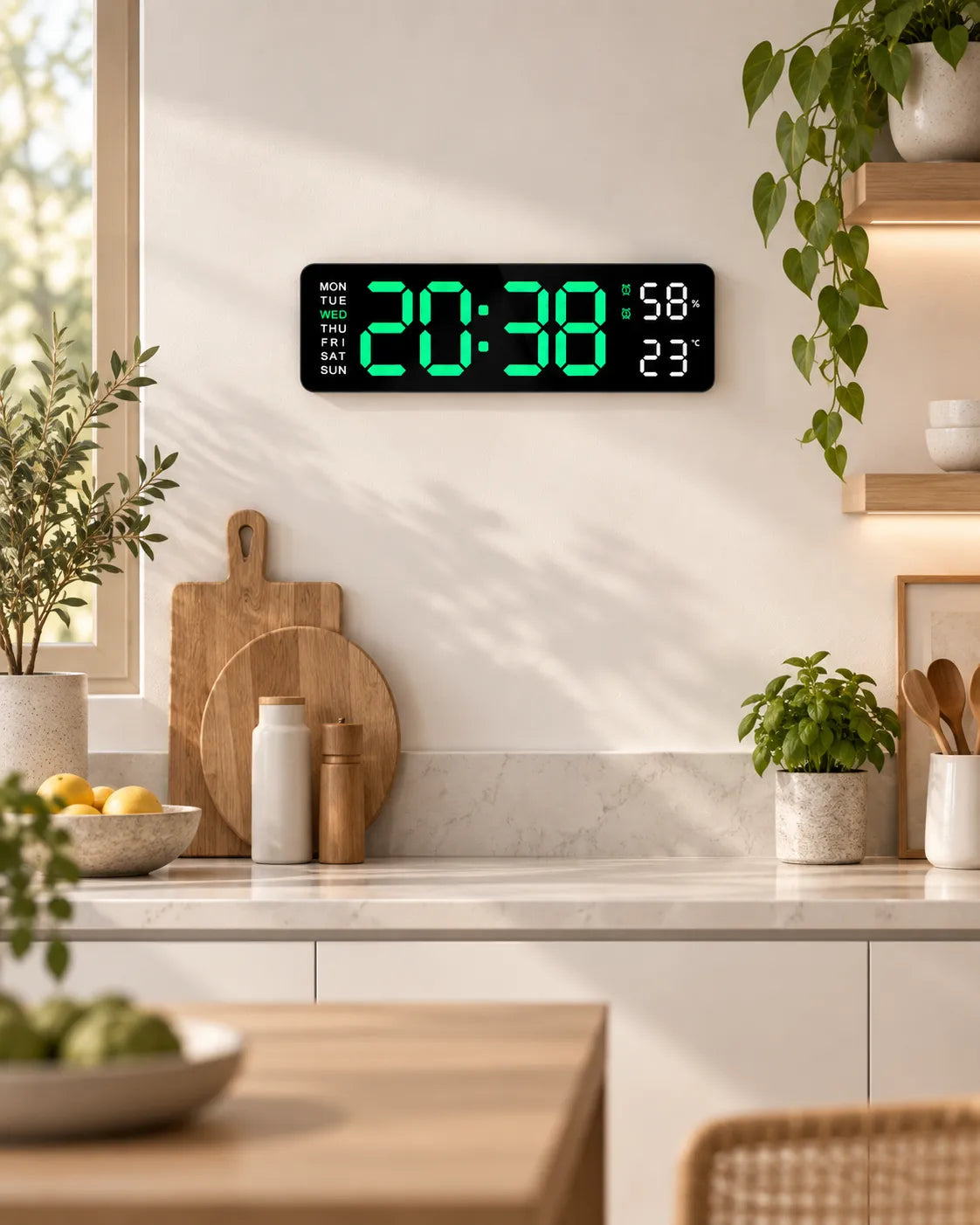 Horloge Murale Numérique LED 22,8 cm Température et Humidité