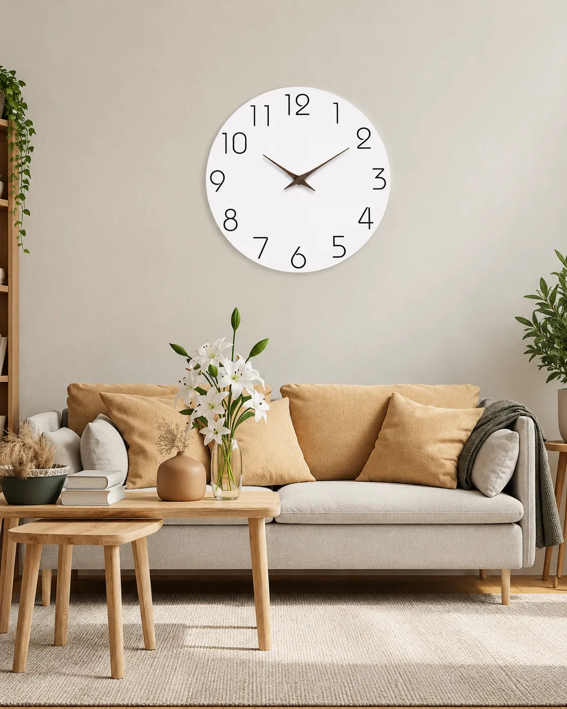 Horloge Murale Bois Motif Blanc Silencieuse — 4 Tailles