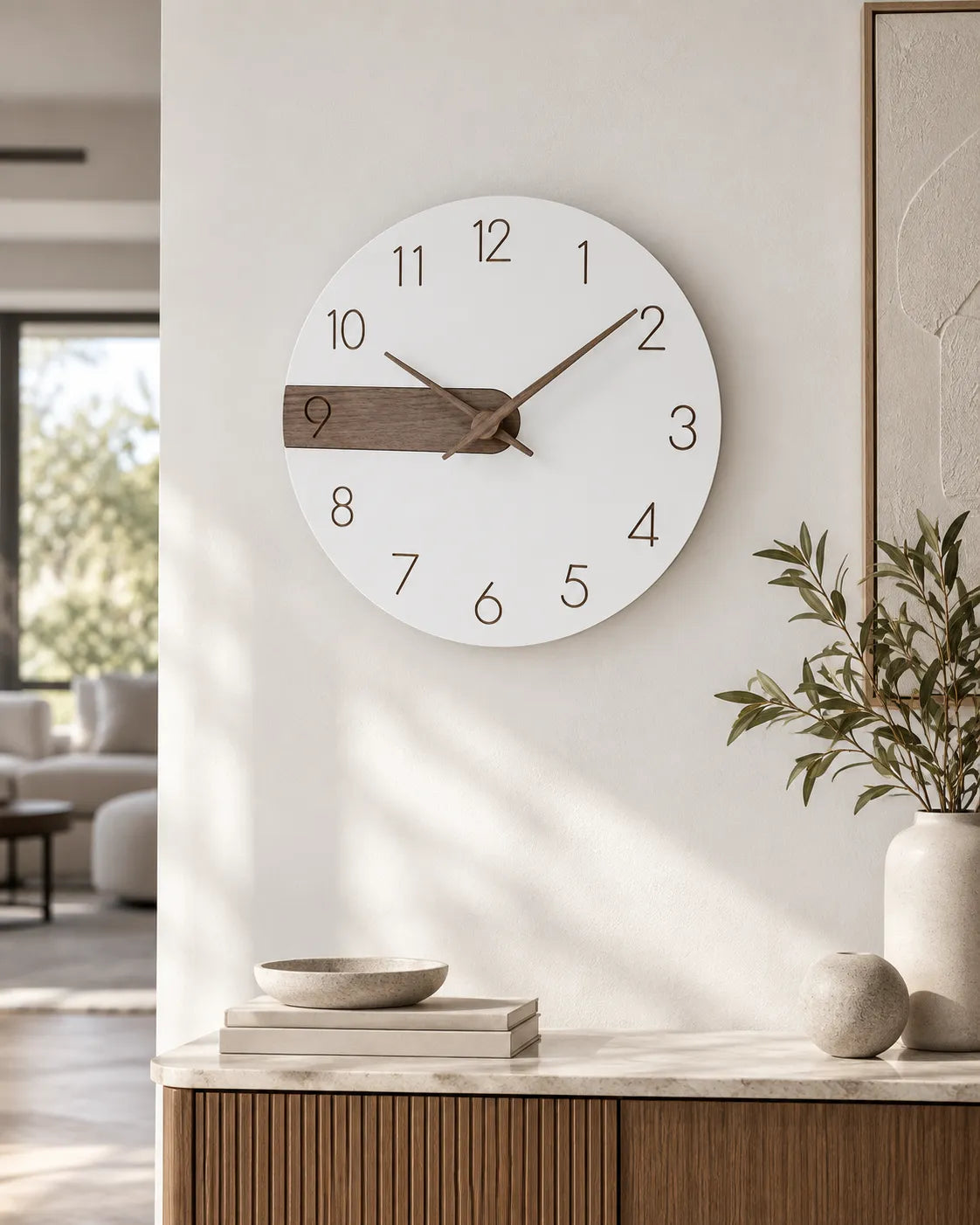 Horloge Murale Bois et Acrylique Blanc 30 cm Silencieuse