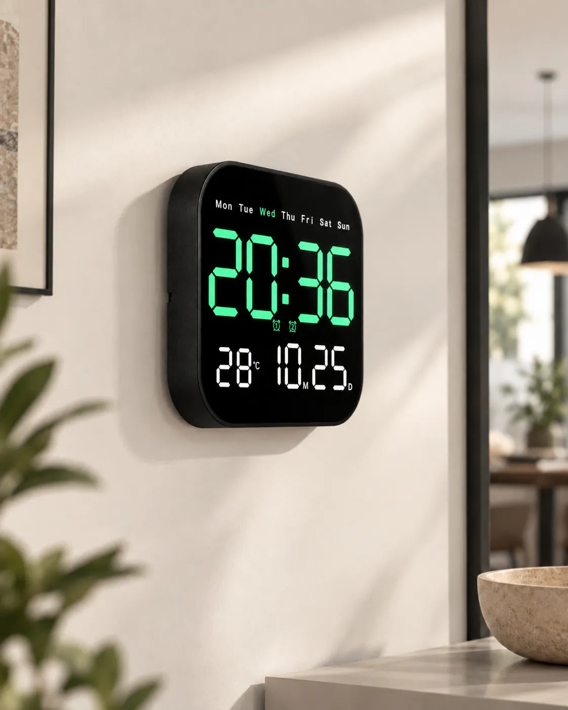 Horloge Murale LED Carrée 18,5 cm avec Minuteur et Télécommande