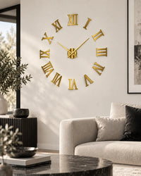 Grande Horloge Murale DIY Miroir Chiffres Romains Silencieuse