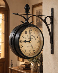 Horloge Murale de Gare Double Face Métal Noir 24 × 21 cm
