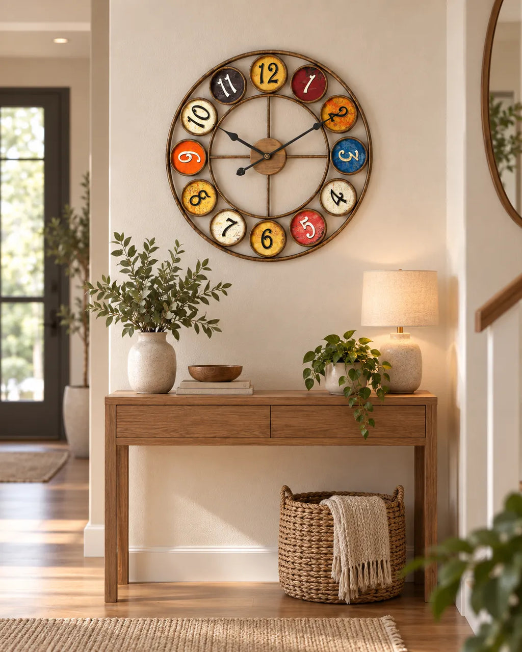 Horloge Murale Fer Rétro à Chiffres Multicolores - 52 cm