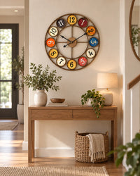 Horloge Murale Fer Rétro à Chiffres Multicolores - 52 cm
