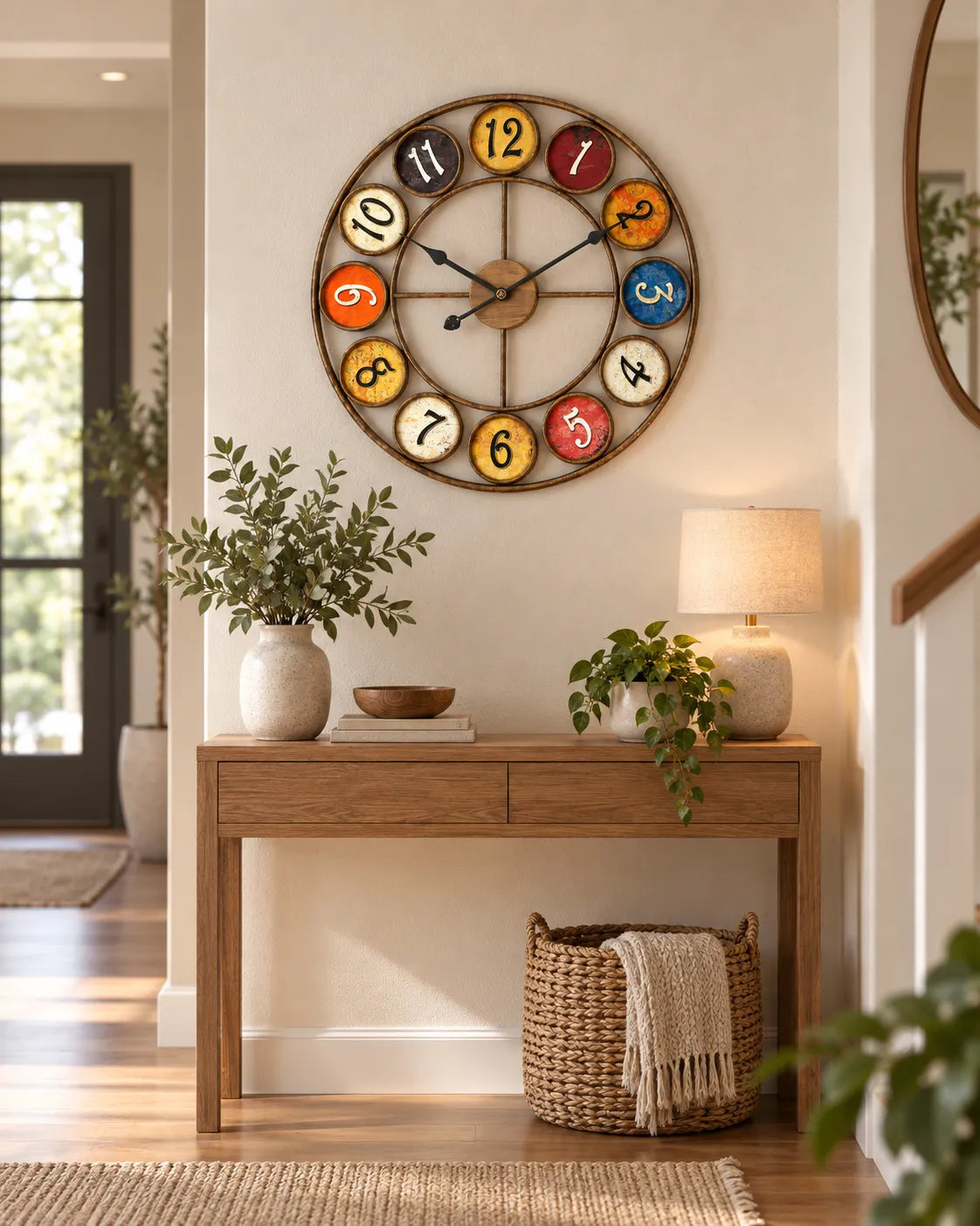 Horloge Murale Fer Rétro à Chiffres Multicolores - 52 cm