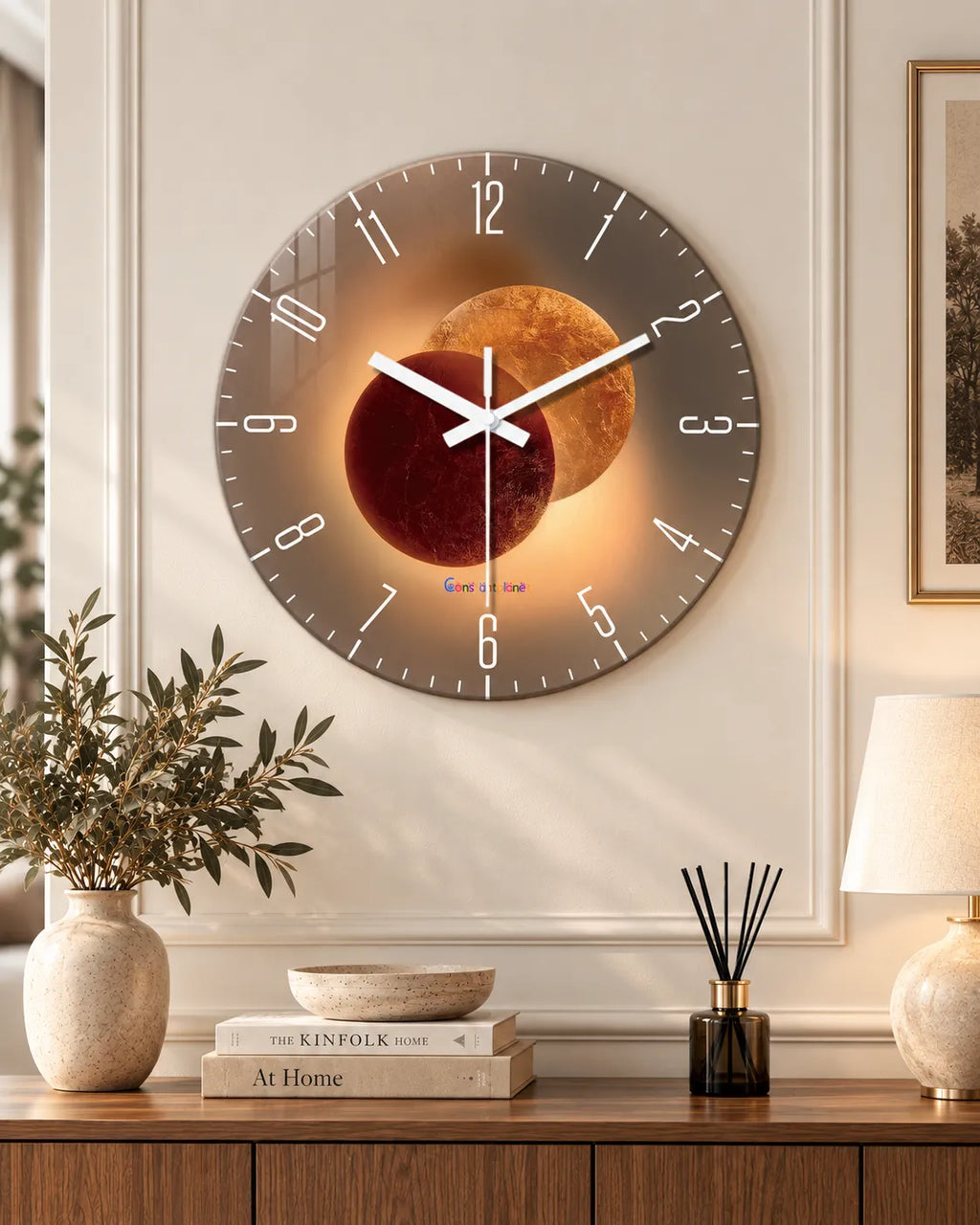 Horloge Murale Verre Trempé Motif Ombres Silencieuse — 3 Tailles