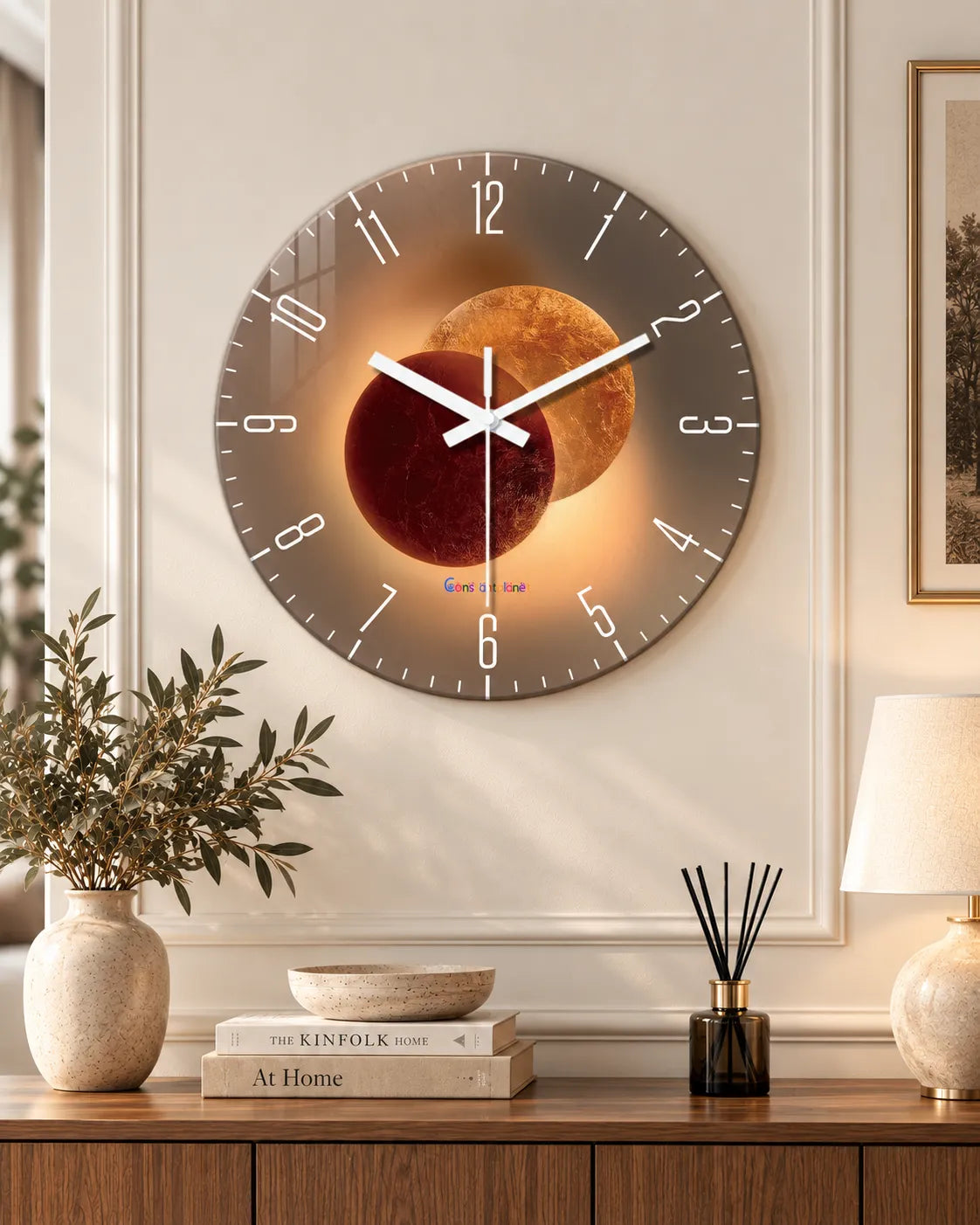 Horloge Murale Verre Trempé Motif Ombres Silencieuse — 3 Tailles