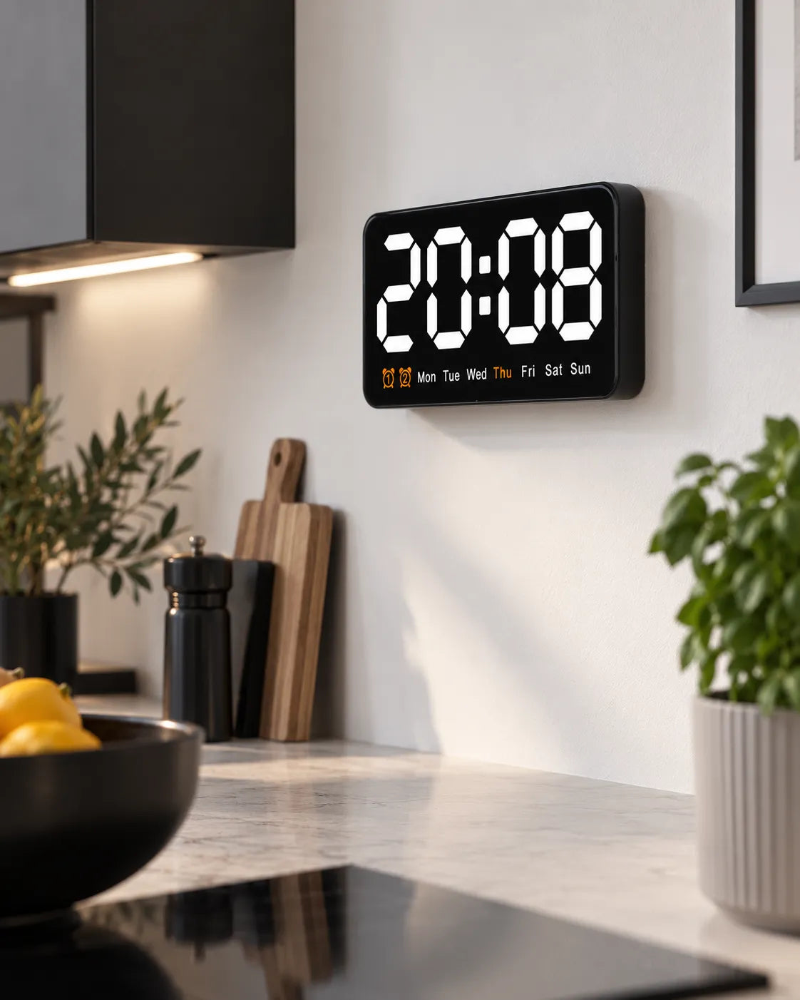 Horloge Murale LED 21,5 cm Activation Sonore et Double Alarme