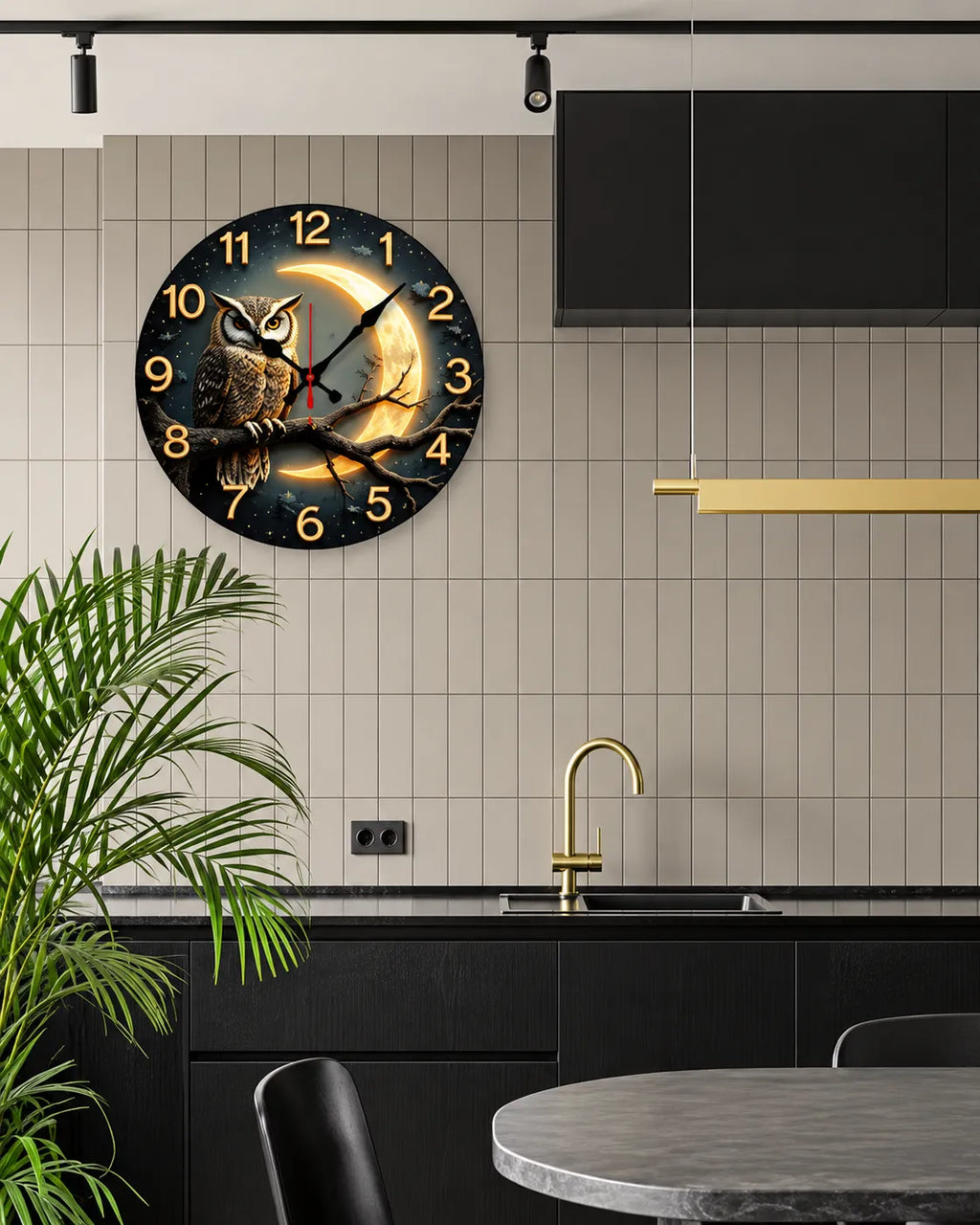 Horloge Murale Bois Motif Clair de Lune Silencieuse