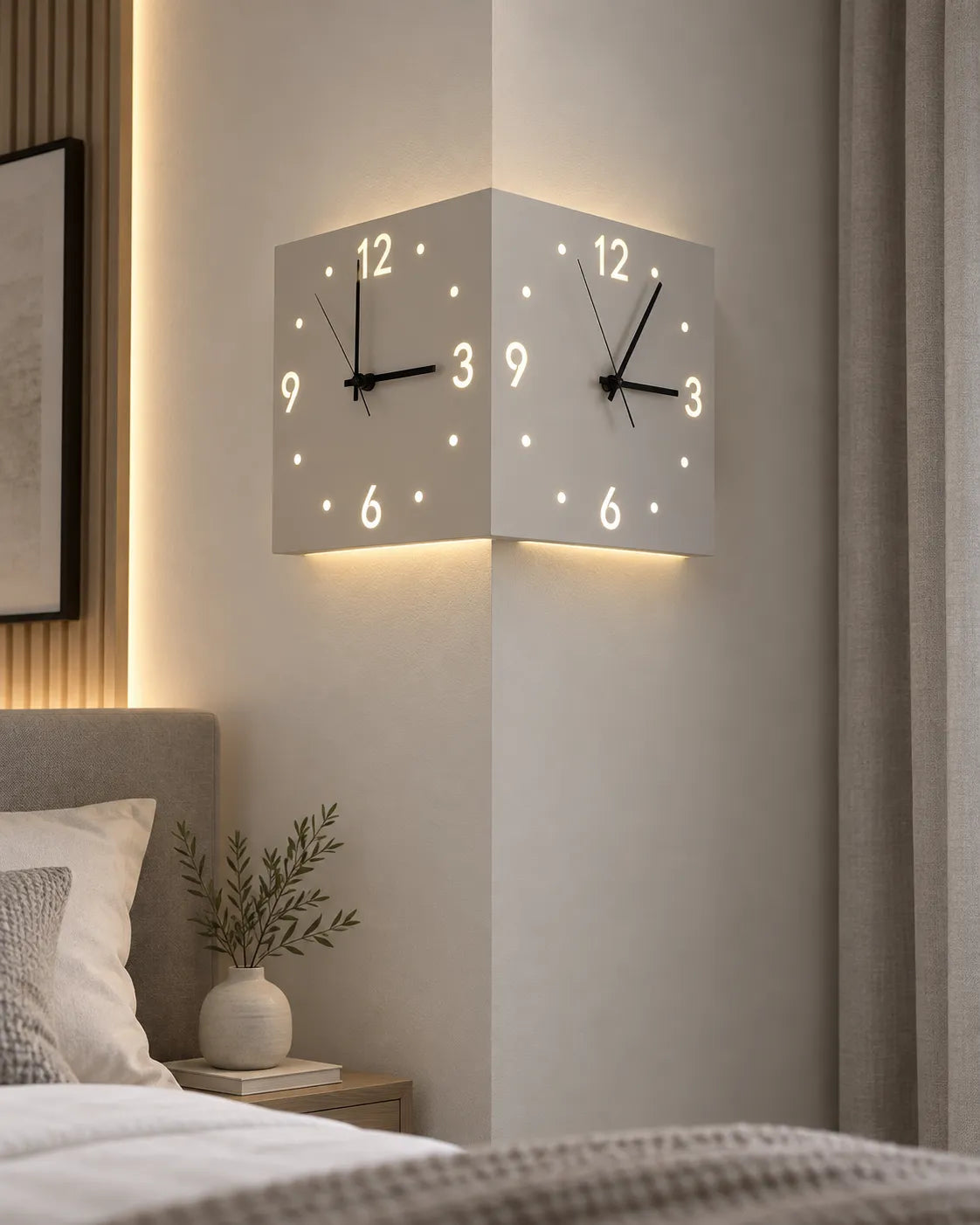Horloge Murale d’Angle Double Face Carrée Silencieuse
