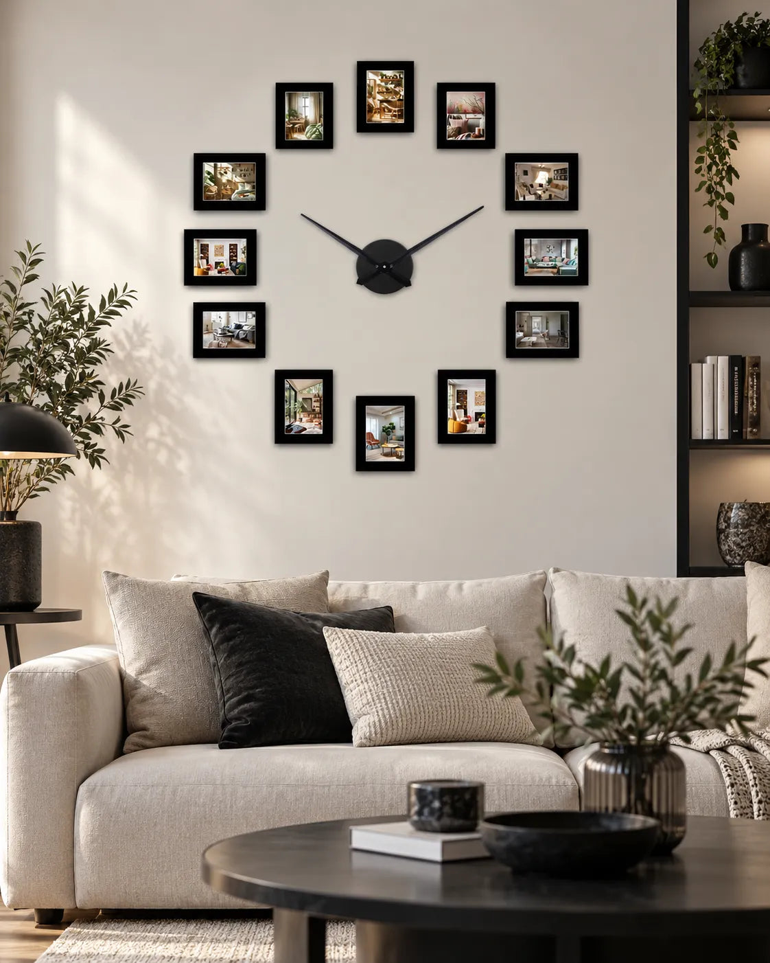 Horloge Murale Cadres Photo DIY Noire 120 cm Silencieuse