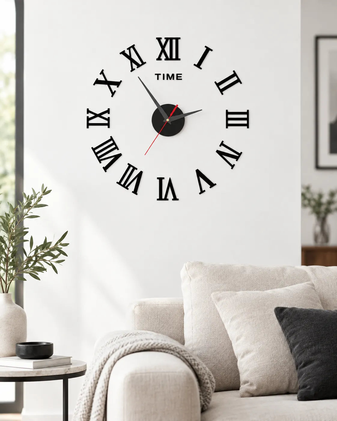Horloge Murale DIY Miroir Chiffres Romains 3D 40 cm Autocollante