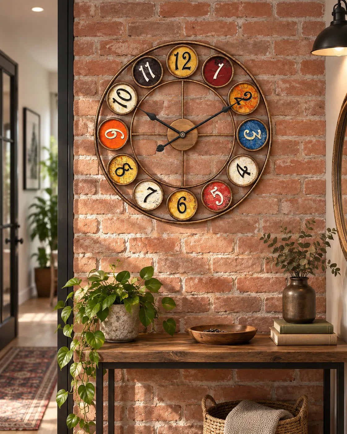 Horloge Murale Fer Rétro à Chiffres Multicolores - 52 cm