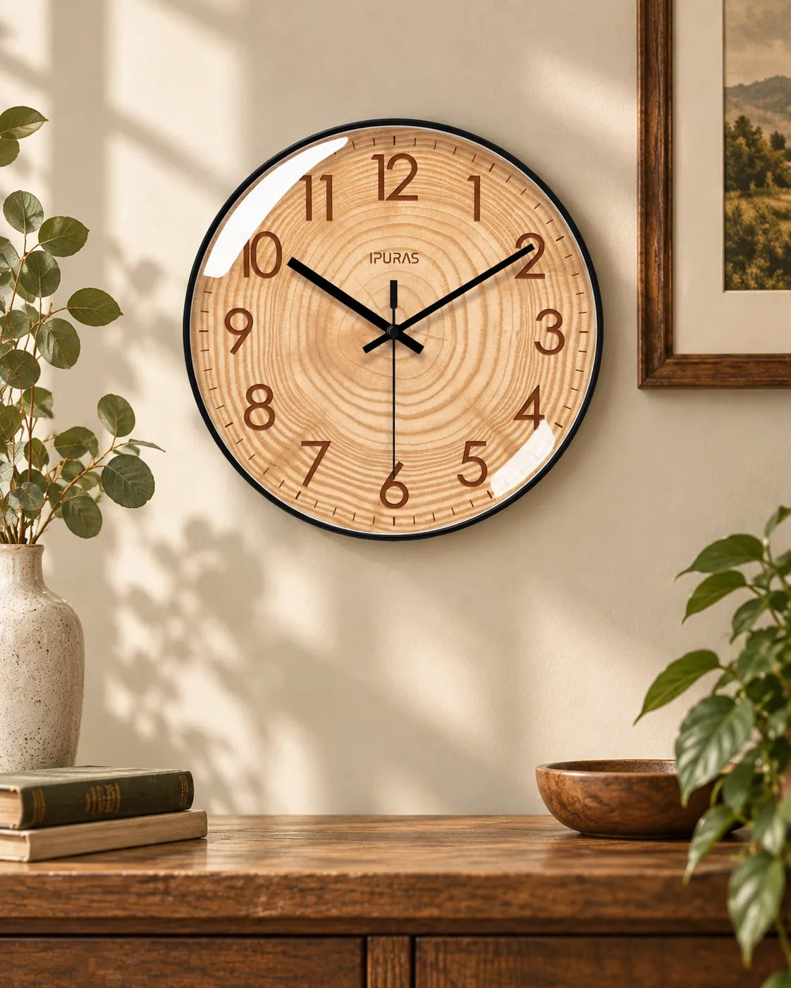 Horloge Murale Effet Bois Ronde Silencieuse — 3 Tailles