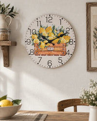 Horloge Murale Bois Citrons Jaunes Silencieuse