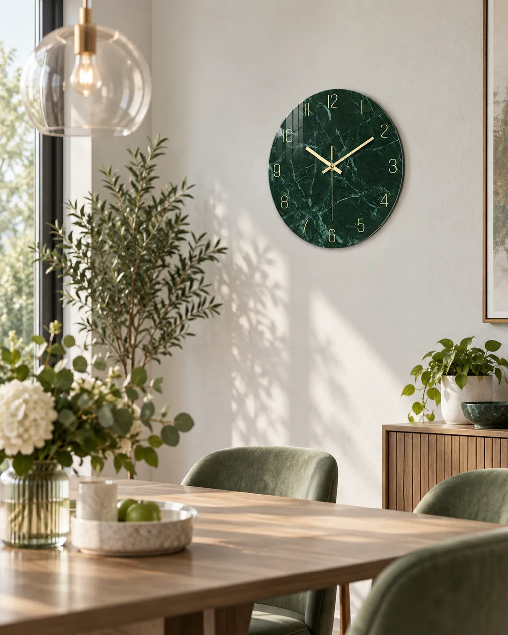 Horloge Murale Verre Trempé Effet Marbre Vert Foncé — 3 Tailles