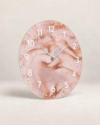Horloge Murale Acrylique Effet Marbre Rose et Or Rose 30 cm Silencieuse