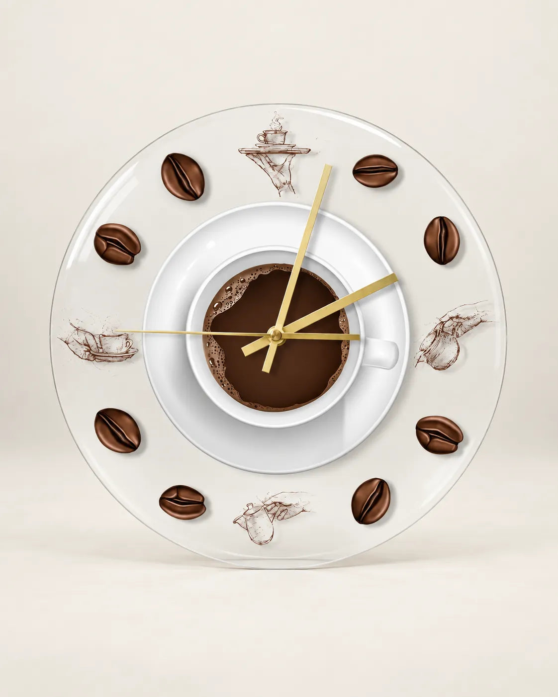 Horloge Murale Cuisine Motif Café Acrylique 30 cm — LED en Option