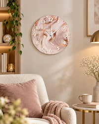 Horloge Murale Acrylique Effet Marbre Rose et Or Rose 30 cm Silencieuse