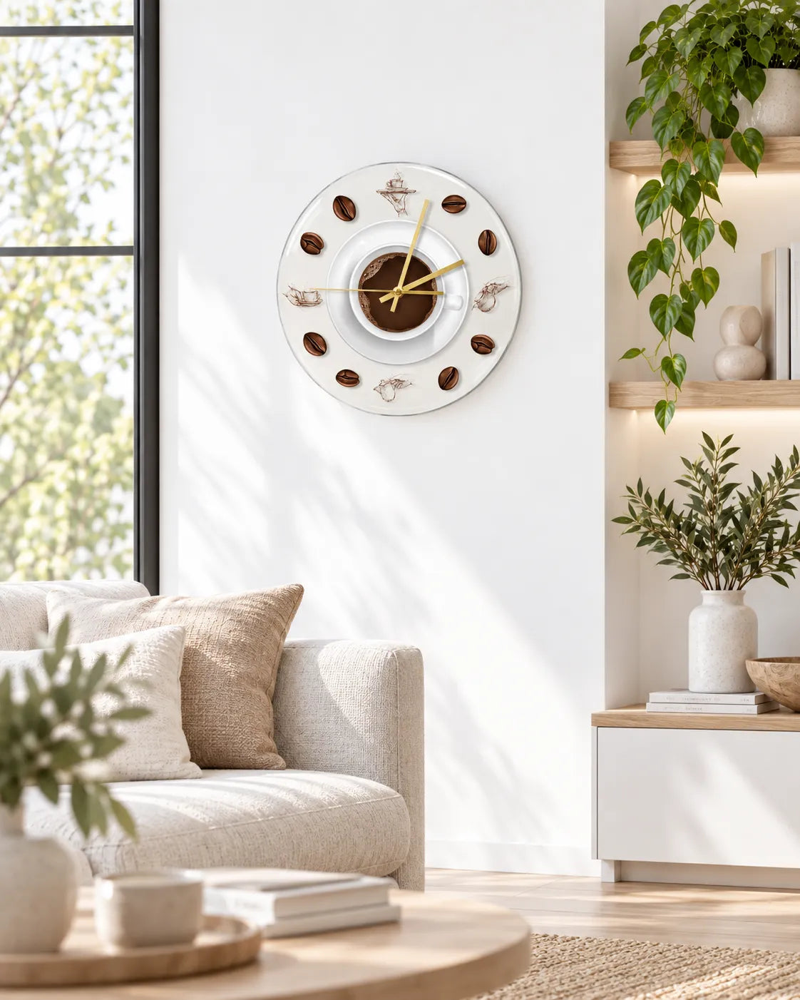 Horloge Murale Cuisine Motif Café Acrylique 30 cm — LED en Option