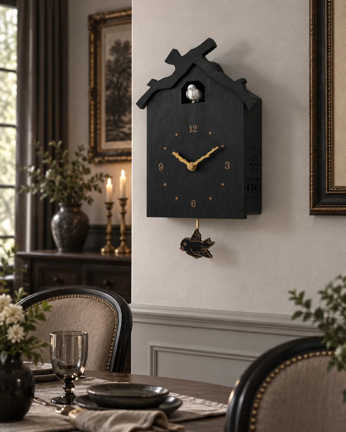 Horloge Coucou Bois Maison avec Oiseau Animé et Balancier