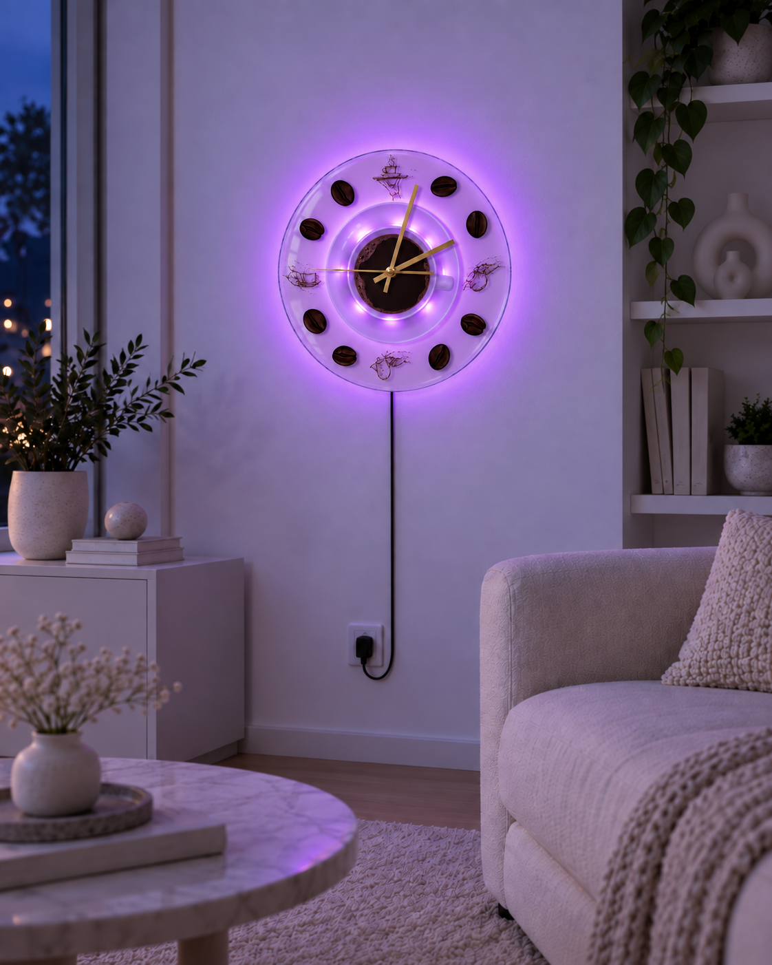 Horloge Murale Cuisine Motif Café Acrylique 30 cm — LED en Option