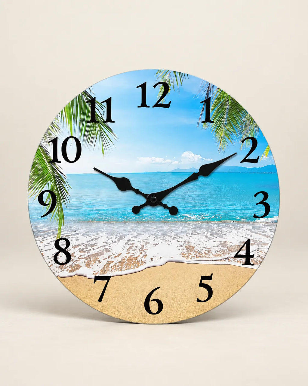 Horloge Murale Bois Motif Plage Silencieuse — 4 Tailles