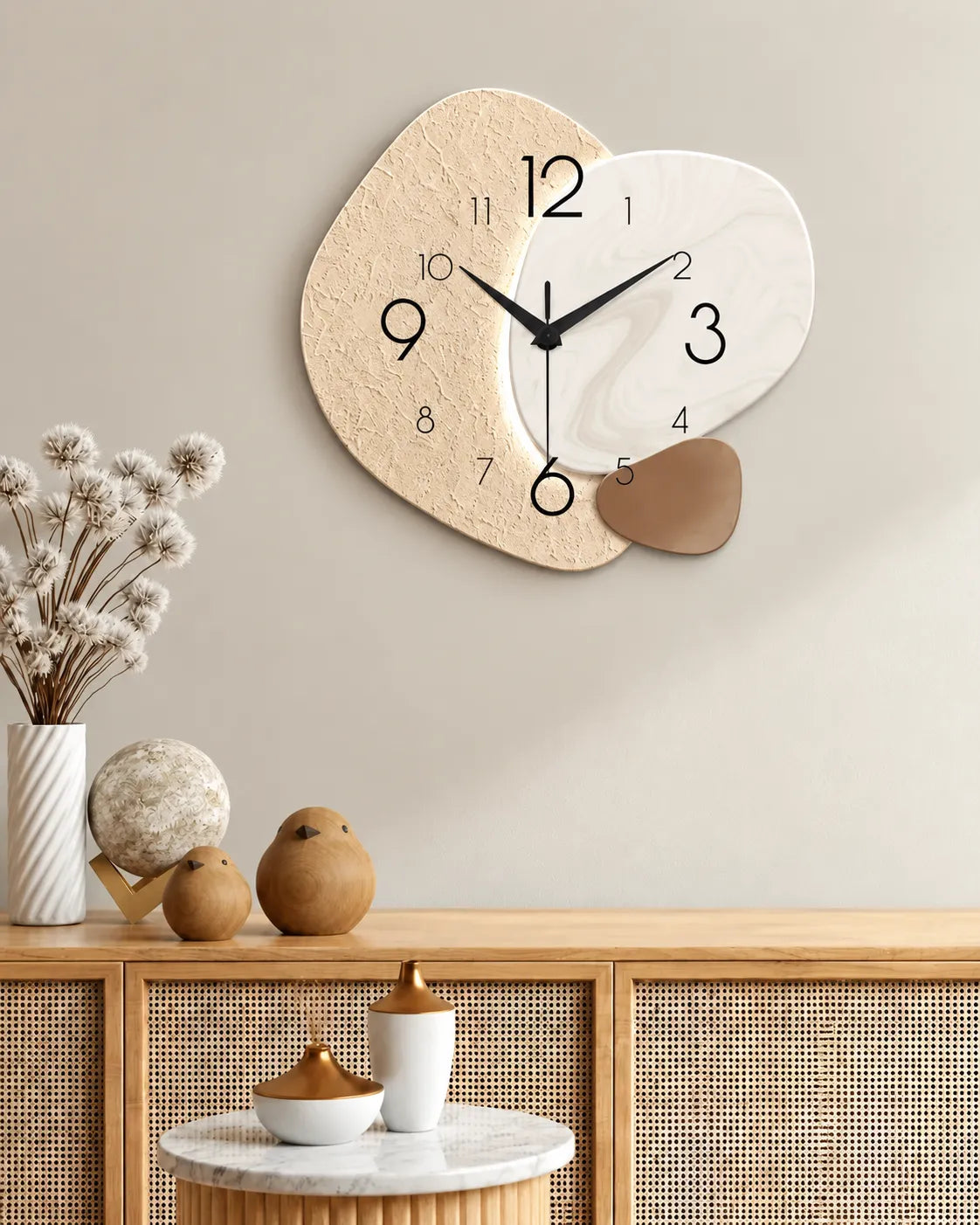 Horloge Murale Bois MDF Géométrique Silencieuse — 3 Tailles