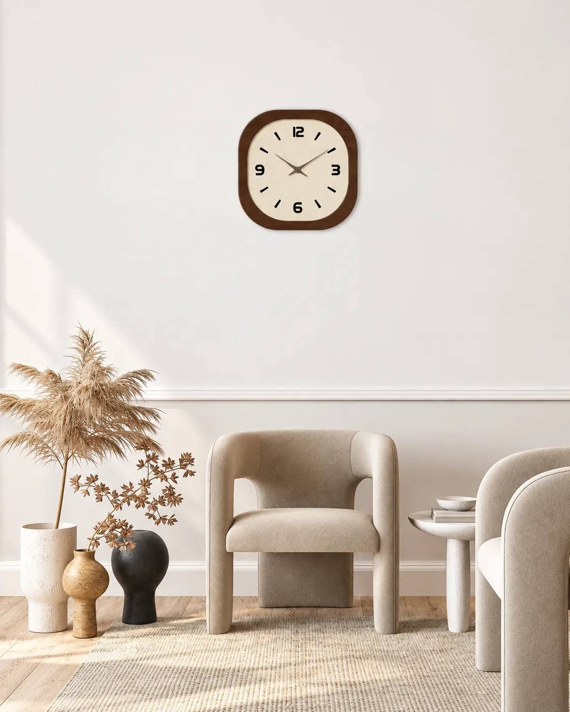 Horloge Murale Bois Carrée Crème Rétro Silencieuse — 3 Tailles