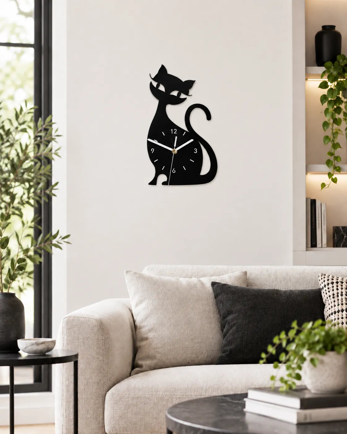 Horloge Murale Chat Acrylique 30 × 17 cm Silencieuse
