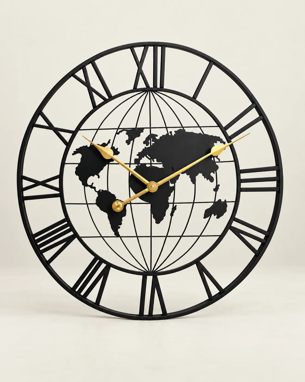 Horloge Murale Métal Noir Motif Carte Silencieuse — 2 Tailles