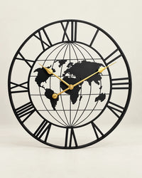 Horloge Murale Métal Noir Motif Carte Silencieuse — 2 Tailles