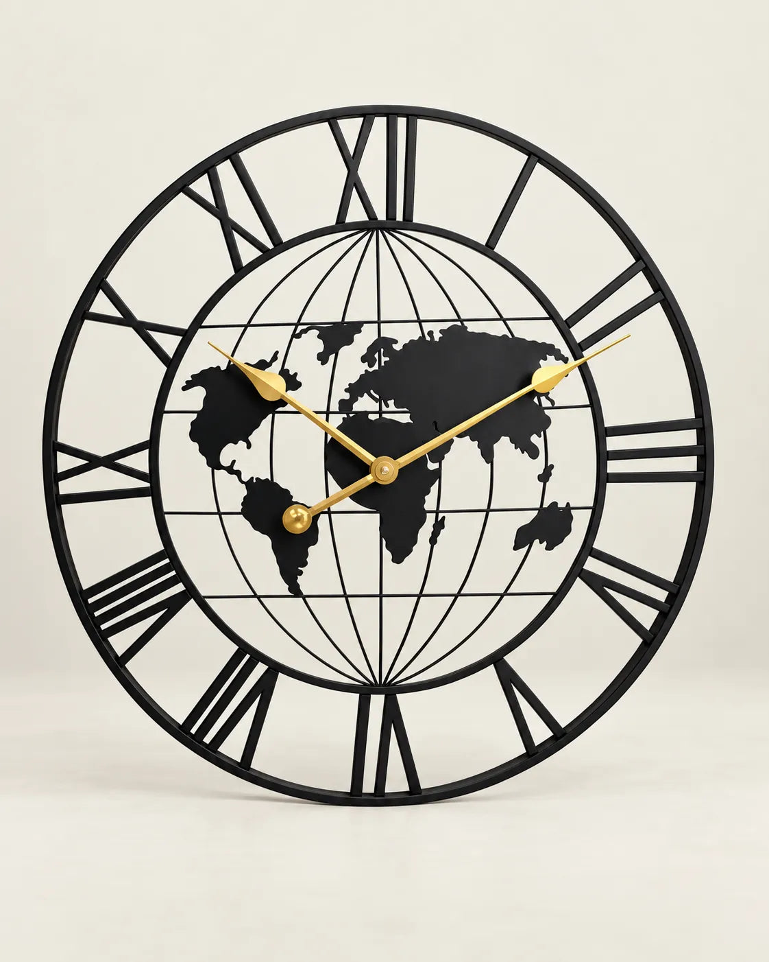 Horloge Murale Métal Noir Motif Carte Silencieuse — 2 Tailles