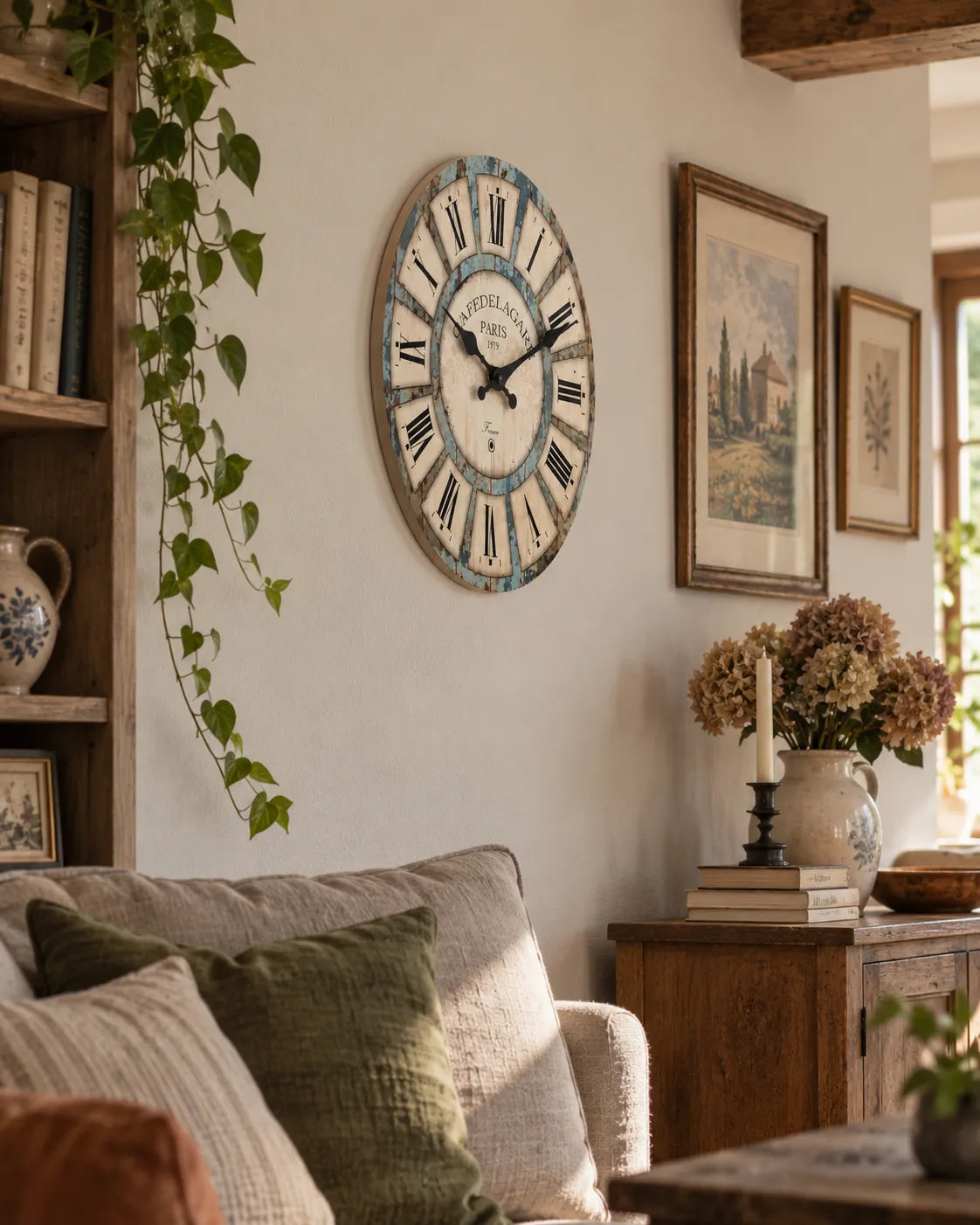 Horloge Murale Bois Rustique Motif Veiné Silencieuse — 4 Tailles