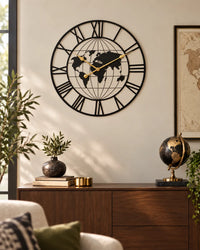 Horloge Murale Métal Noir Motif Carte Silencieuse — 2 Tailles